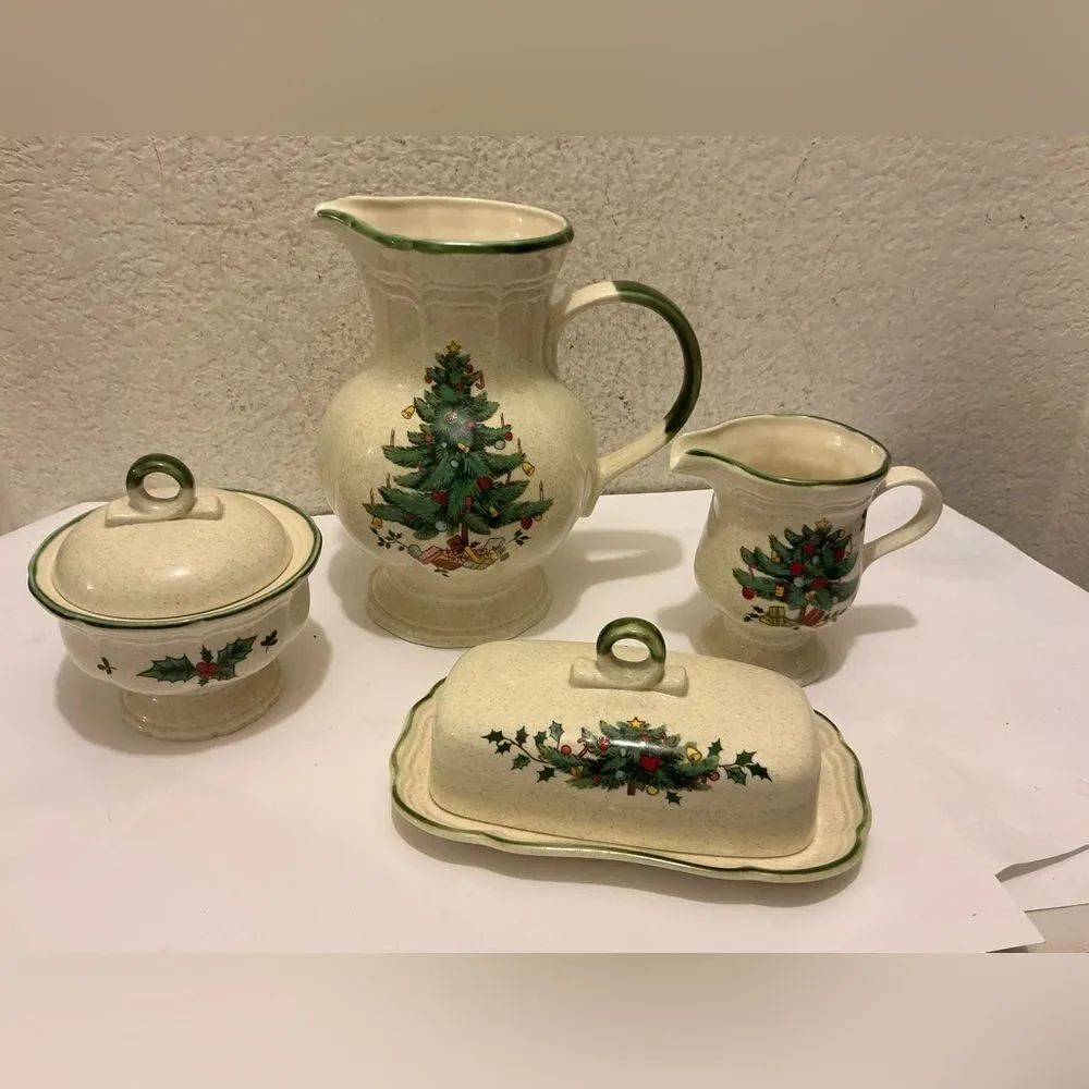 FESTIVE SEASON BY MIKASA  pitcher Rare 40oz. creamer sugar bowl covered butter